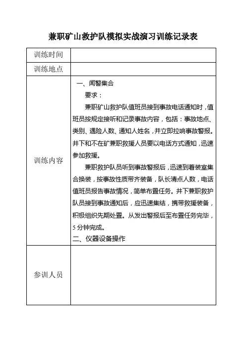 (5) 兼职矿山救护队模拟实战演习记录