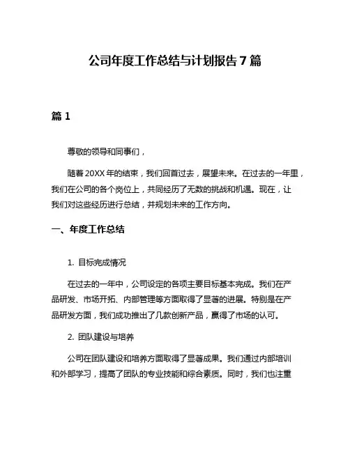 公司年度工作总结与计划报告7篇