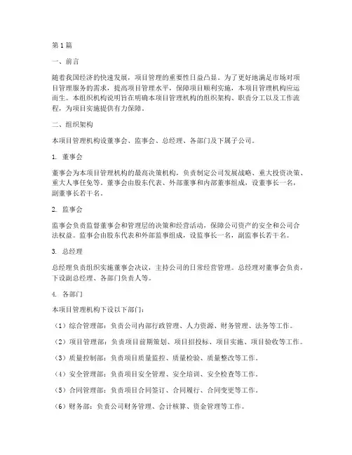 项目管理机构组织机构说明(3篇)