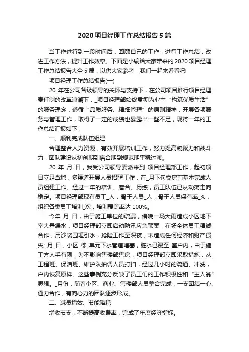 2020项目经理工作总结报告5篇