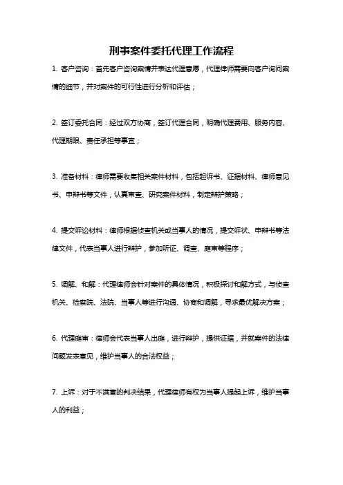 刑事案件委托代理工作流程
