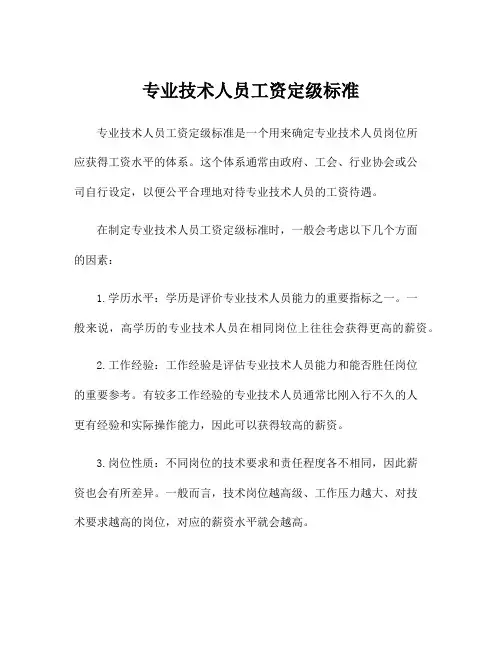 专业技术人员工资定级标准
