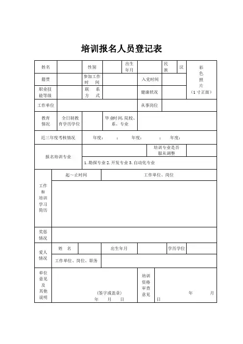 培训报名人员登记表 