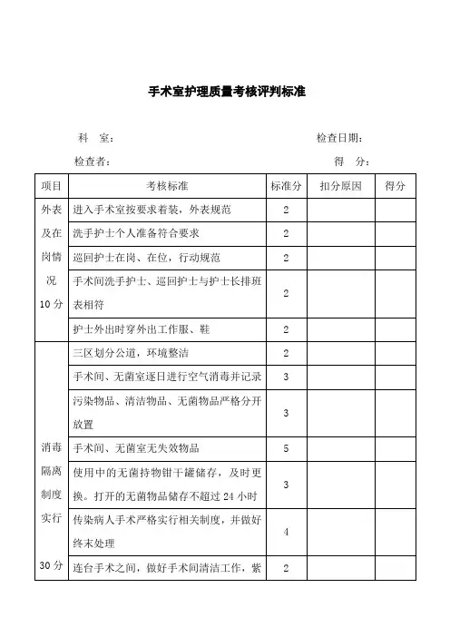 手术室护理质量考核评价标准