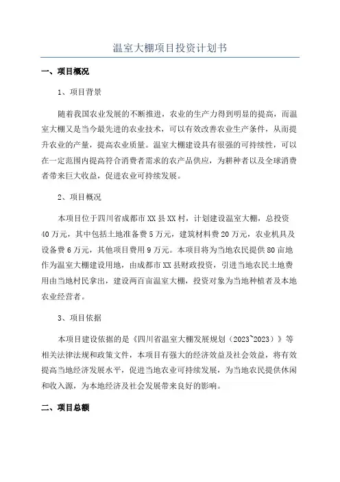 温室大棚项目投资计划书