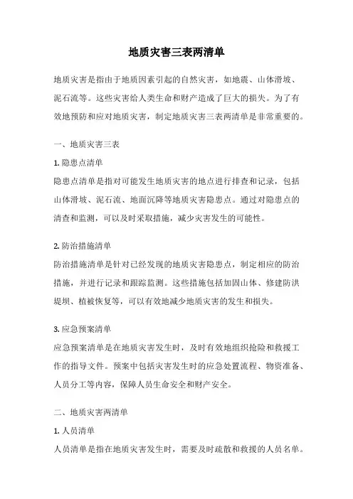 地质灾害三表两清单
