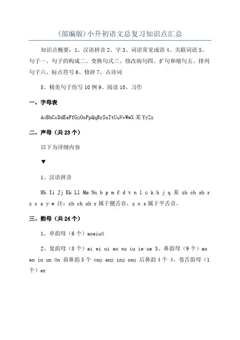 (部编版)小升初语文总复习知识点汇总