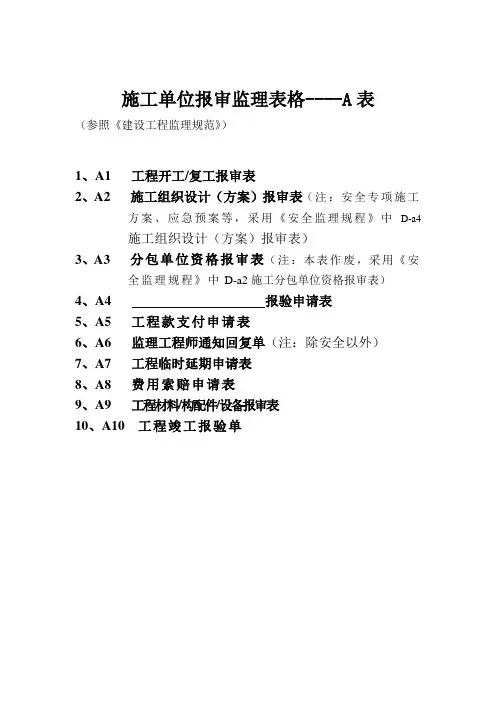 施工单位A表