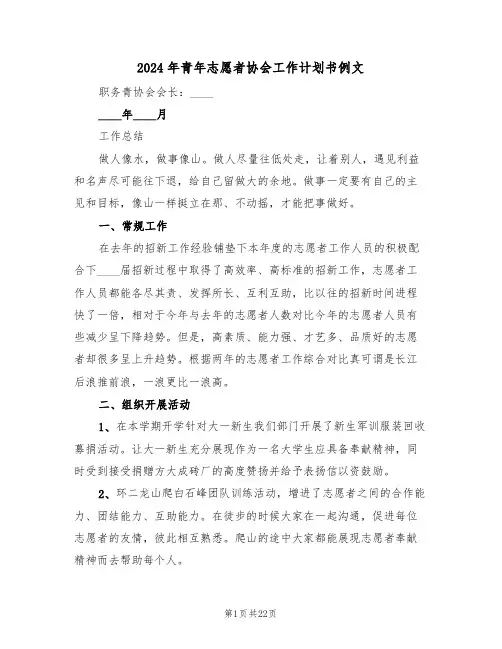 2024年青年志愿者协会工作计划书例文(四篇)
