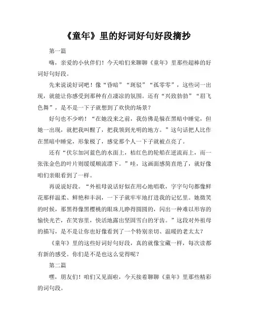 《童年》里的好词好句好段摘抄