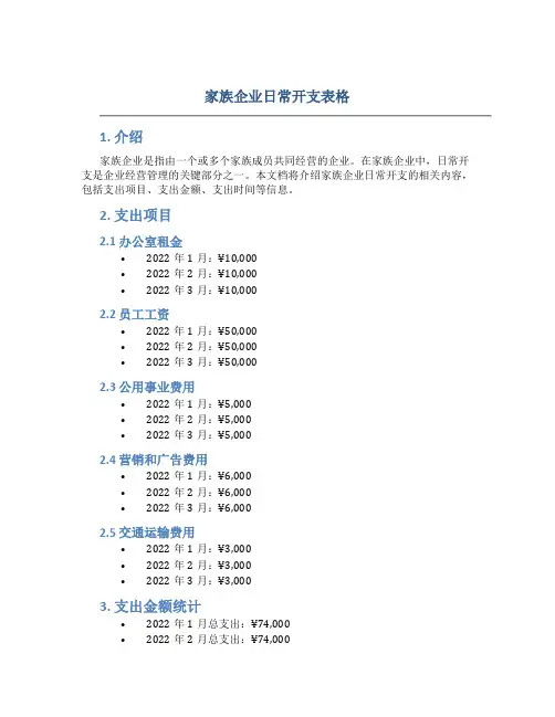 家族企业日常开支表格