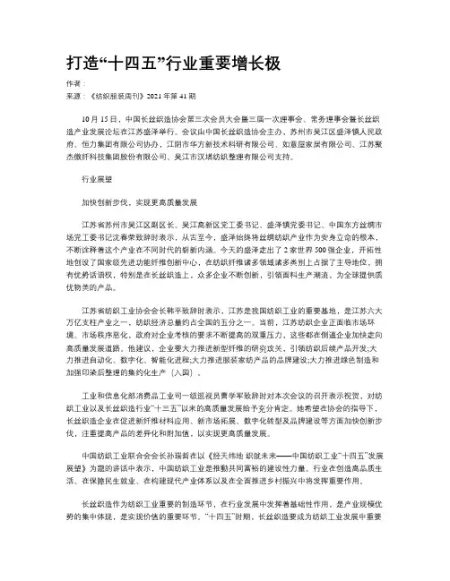 打造“十四五”行业重要增长极