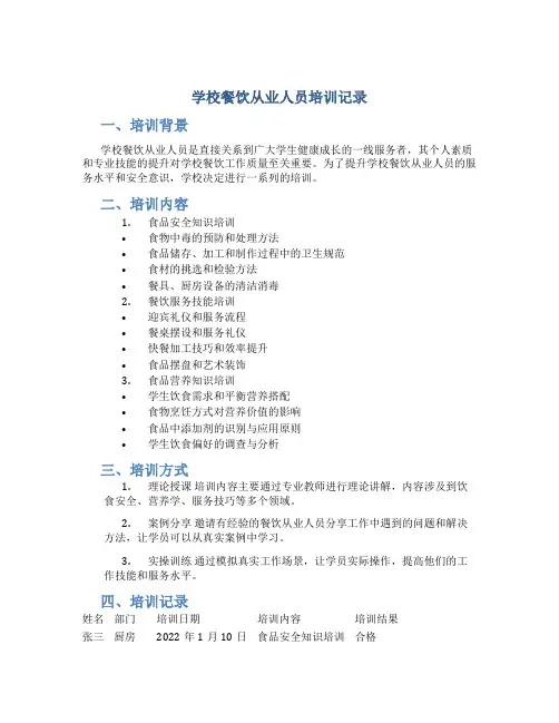 学校餐饮从业人员培训记录