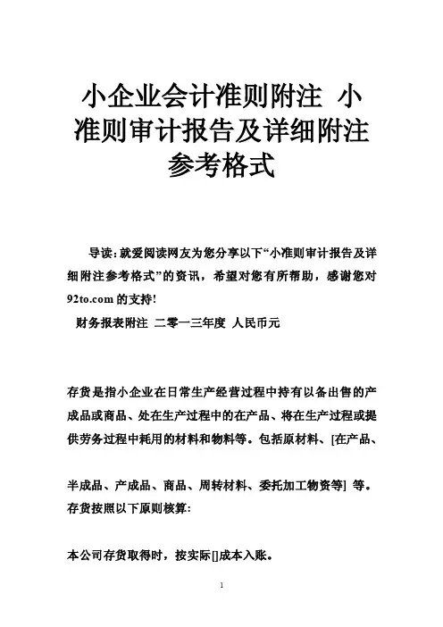 小企业会计准则附注小准则审计报告及详细附注参考格式