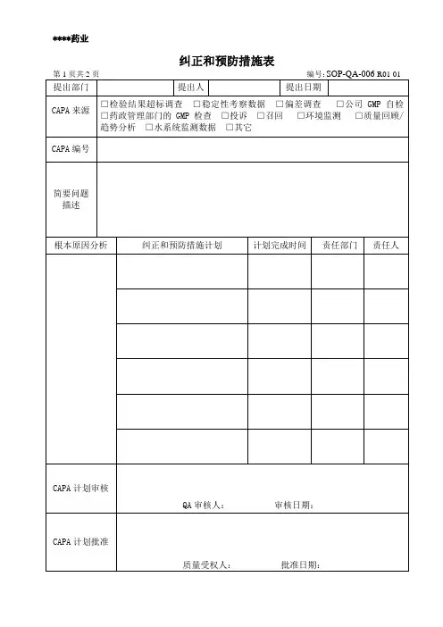 纠正和预防措施表
