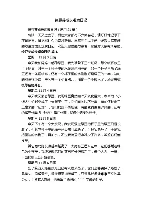 绿豆芽成长观察日记