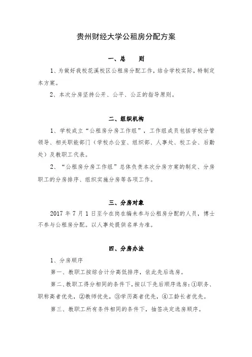 贵州财经大学公租房分配方案