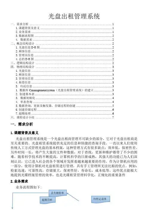 光盘出租管理系统