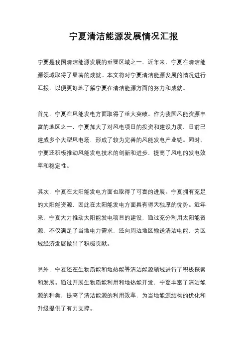 宁夏清洁能源发展情况汇报