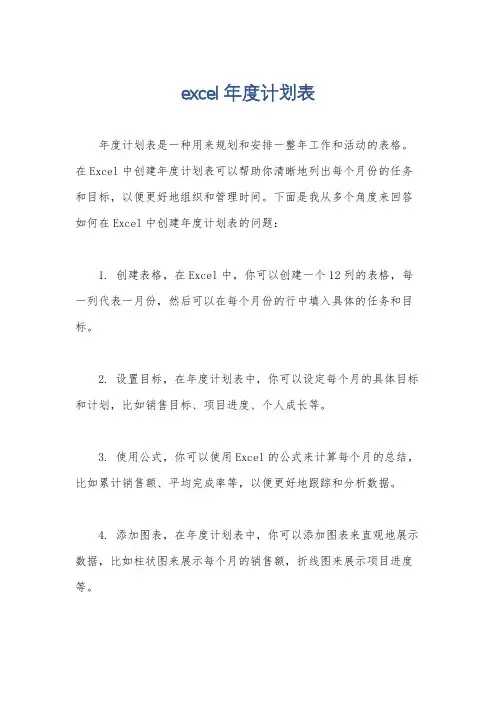 excel年度计划表