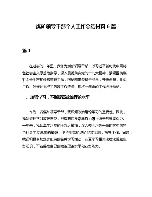 煤矿领导干部个人工作总结材料6篇