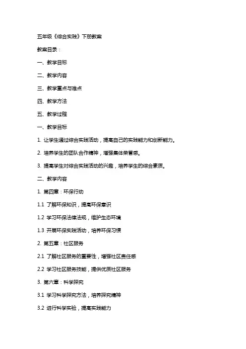 五年级《综合实践》下册教案