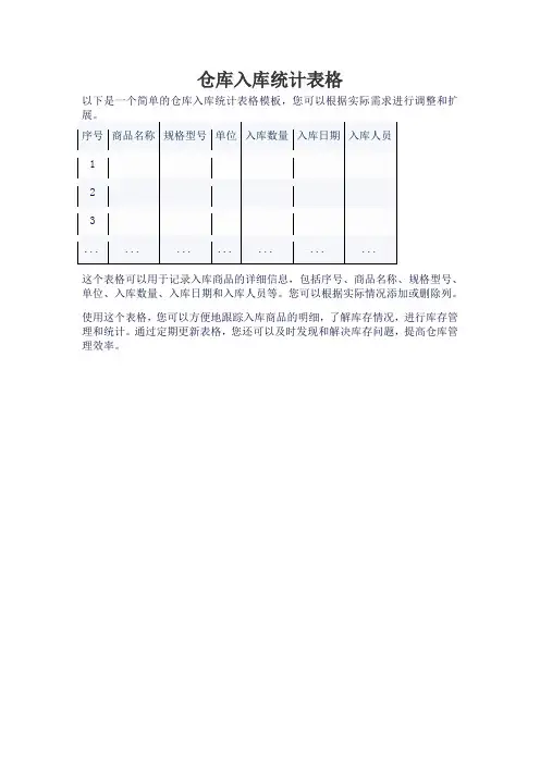 仓库入库统计表格