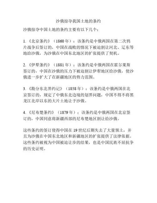 沙俄掠夺我国土地的条约