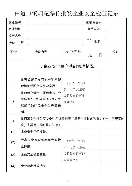 烟花爆竹检查表