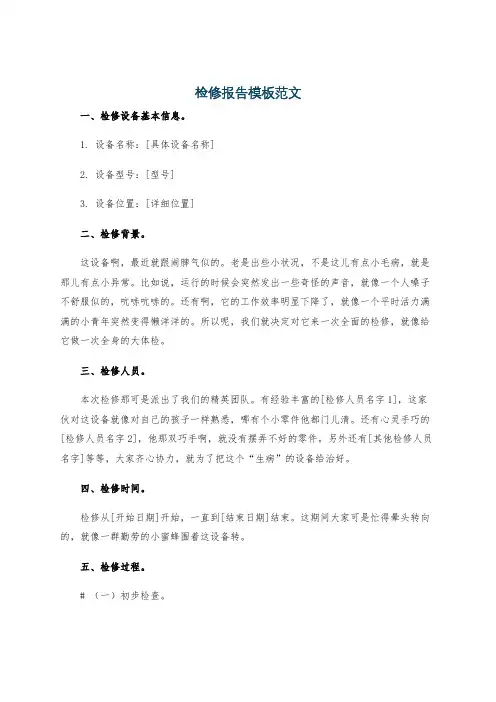 检修报告模板范文