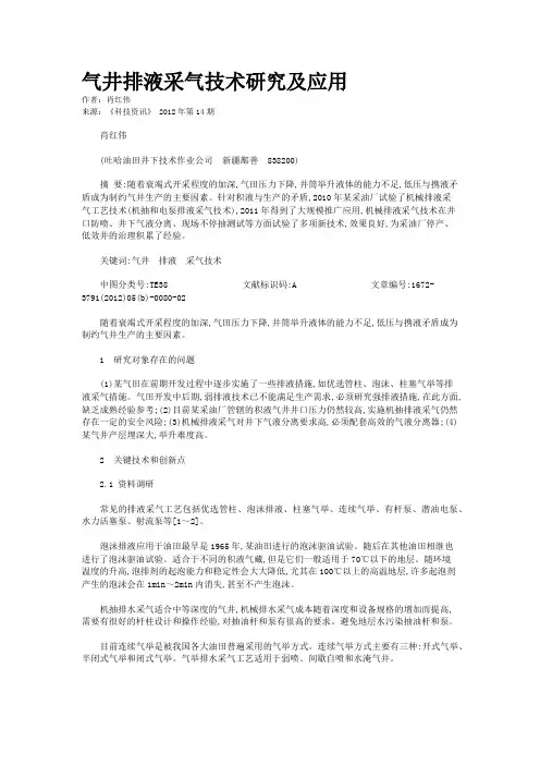 气井排液采气技术研究及应用 