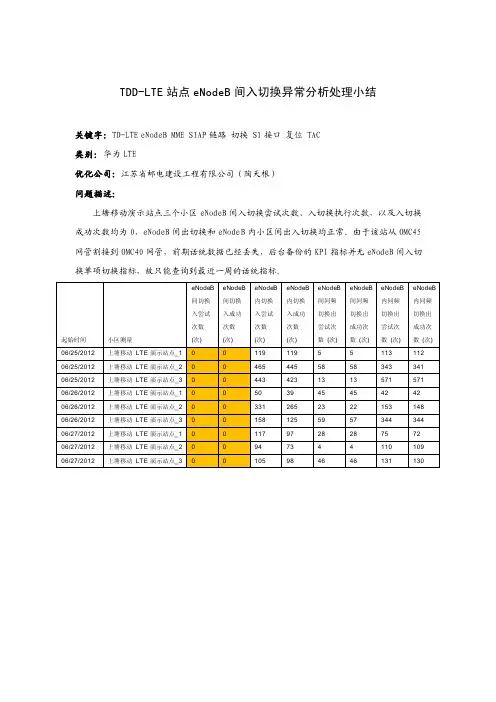 TDD-LTE站点eNodeB间入切换异常分析处理小结