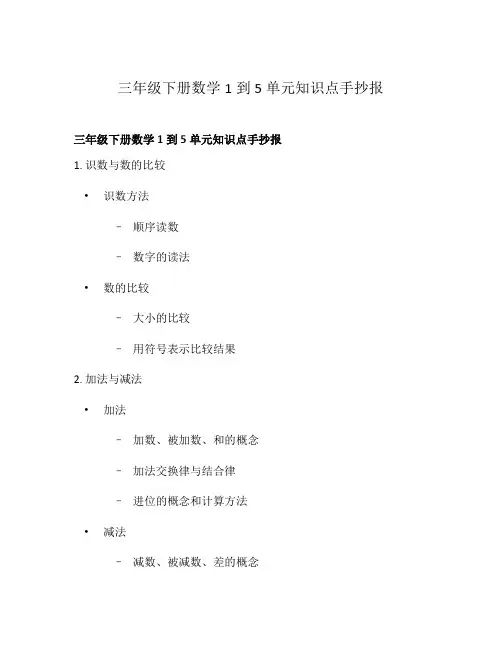 三年级下册数学1到5单元知识点手抄报