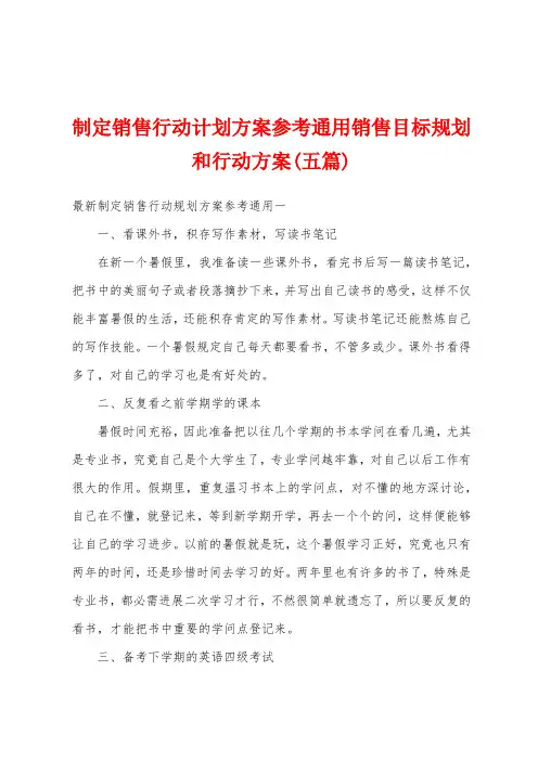 制定销售行动计划方案参考通用销售目标规划和行动方案(五篇)