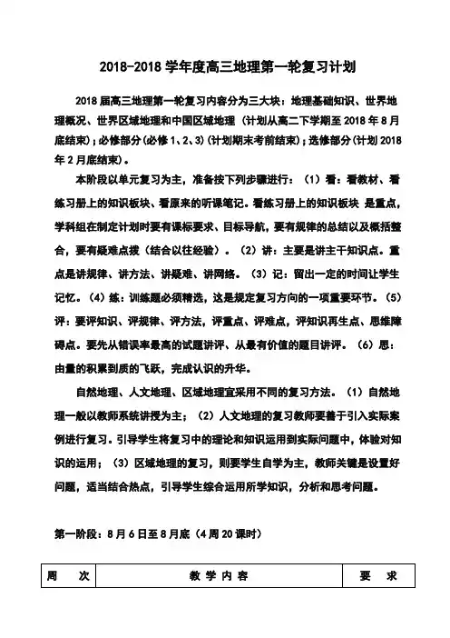 最新-2018学年度高三地理第一轮复习计划 精品