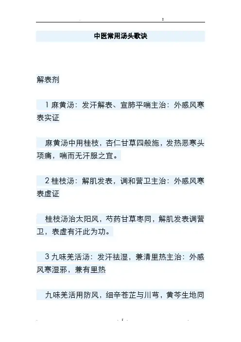 中医常用汤头歌诀