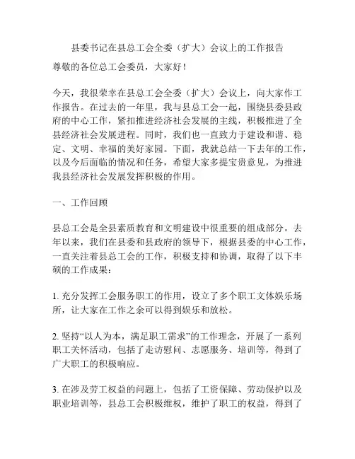 县委书记在县总工会全委(扩大)会议上的工作报告