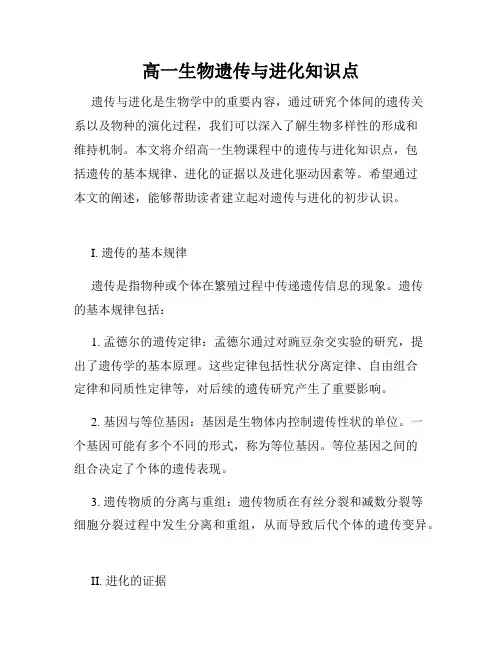 高一生物遗传与进化知识点