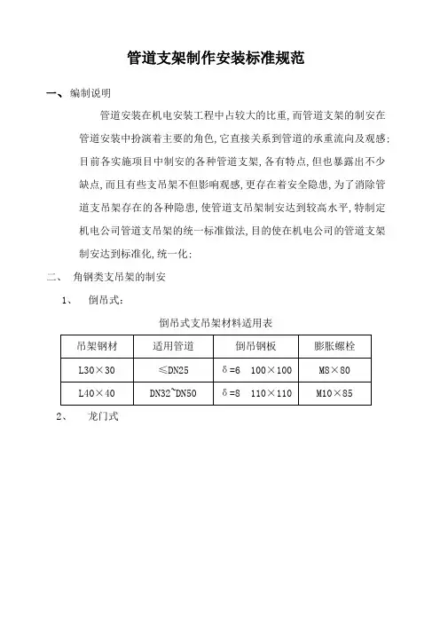 管道支架制作安装标准规范