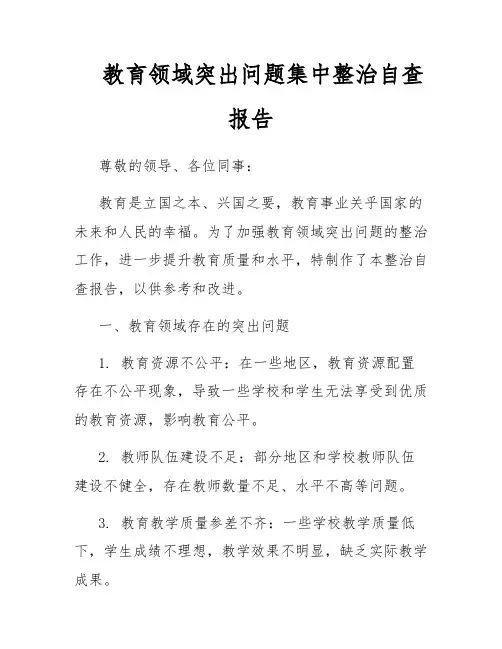 教育领域突出问题集中整治自查报告