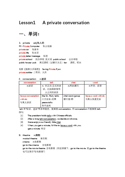 新概念英语第二册lesson 1知识点 A private conversation