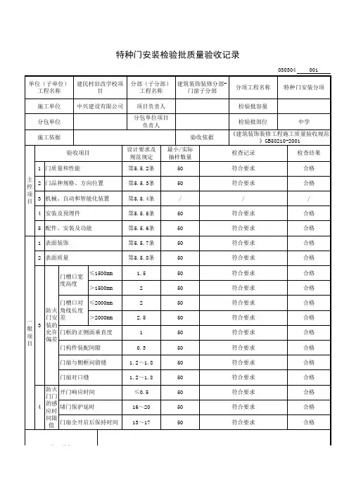 防火门检验批记录