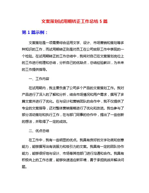 文案策划试用期转正工作总结5篇