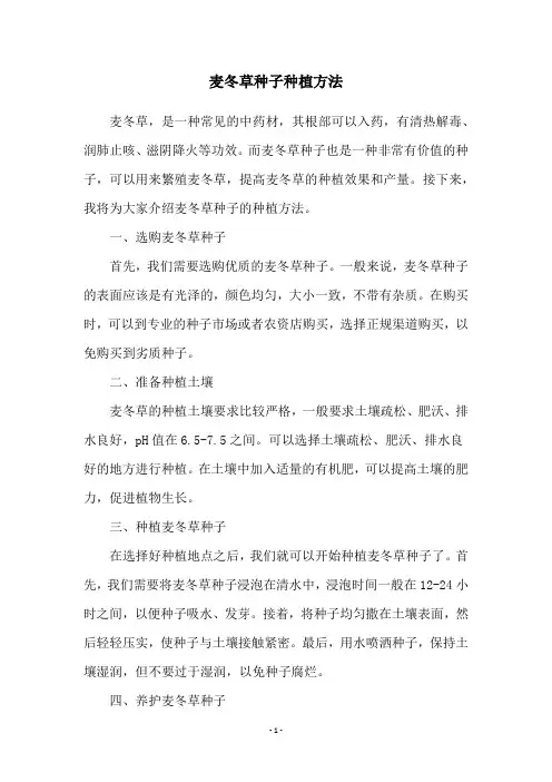 麦冬草种子种植方法