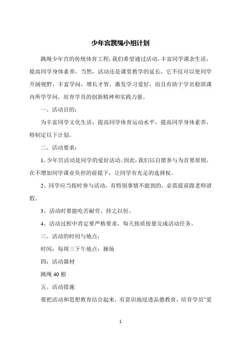 少年宫跳绳小组计划