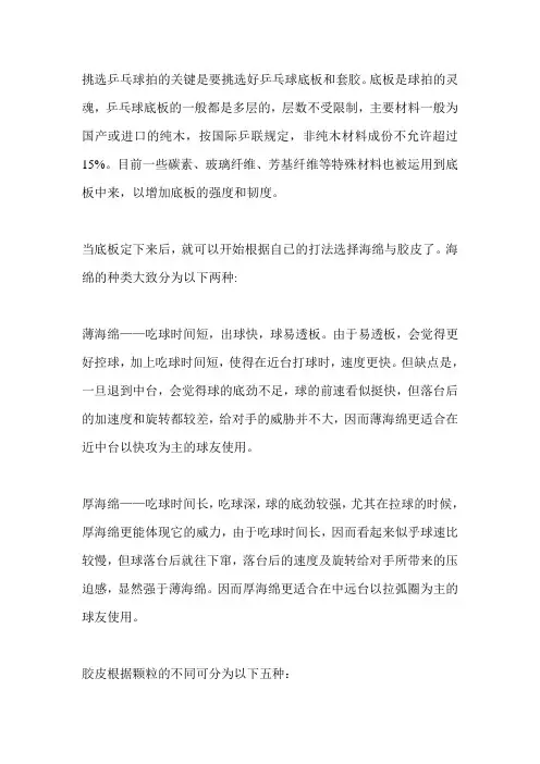 挑选乒乓球拍的关键是要挑选好乒乓球底板和套胶