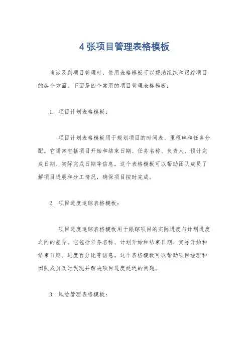4张项目管理表格模板