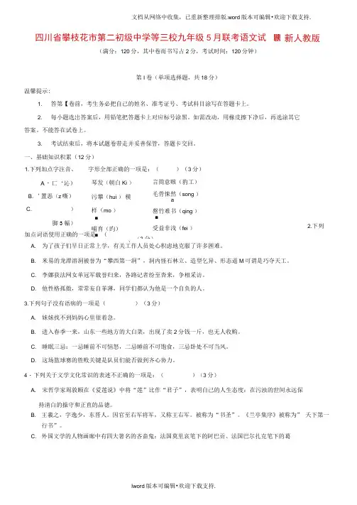 九年级语文5月联考试题新人教版