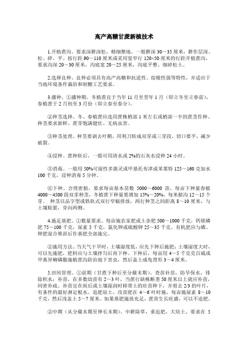 高产高糖甘蔗新植技术