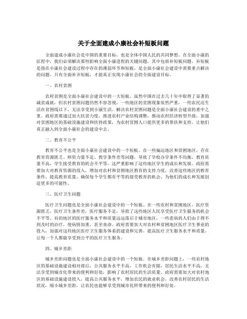 关于全面建成小康社会补短板问题
